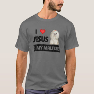 T-shirt J'Aime Jésus Et Mon Chien Maltais Maman Papa Pet P