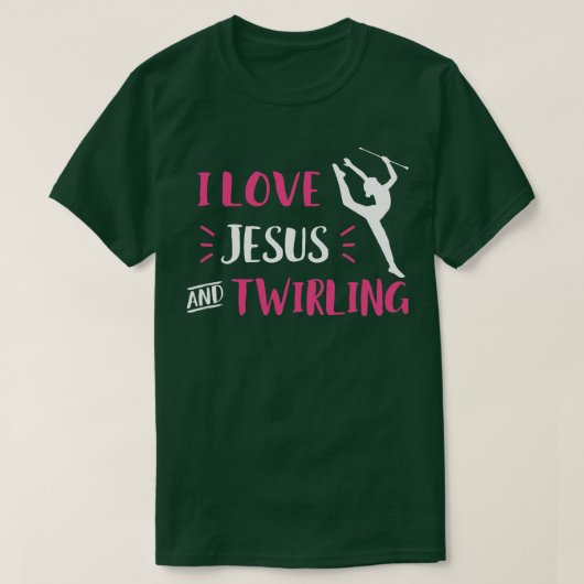 T-shirt J'aime Jésus et Twirling Baton Twirling Majorette (Design devant)