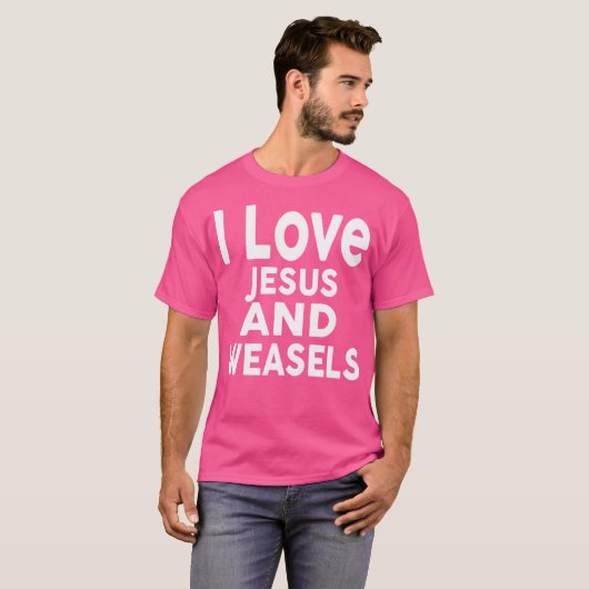 T-shirt J'Aime Jésus Et Weasels Drôle Weasel (Devant entier)