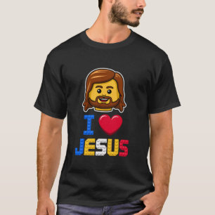 T-shirt J'aime Jésus Maître Constructeur Briques Blocs de
