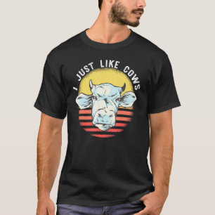 T-shirt J'aime juste les vaches Rétro rayé Coucher de sole
