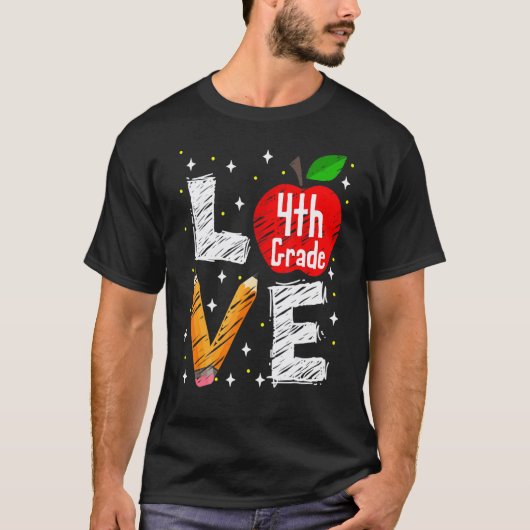 T-shirt J'aime la 4e année Apple Enseignant de rentrée (Devant)