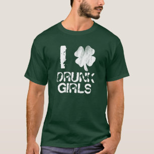 T-shirt J'aime la chemise ivre de shamrock de filles