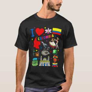 T-shirt J'aime la Colombie dessiné à la main les monuments