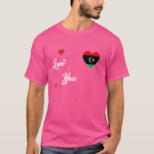 T-shirt J'aime la Libye avec le drapeau libyen dans un cœu