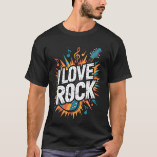 T-shirt J'aime la musique rock Explosion de notes de guita