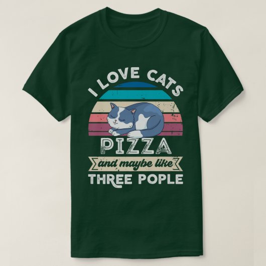 T-shirt J'aime la pizza aux chats et comme trois personnes (Design devant)