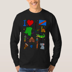 T-shirt J'aime la RD du Congo La main dessinée des repères