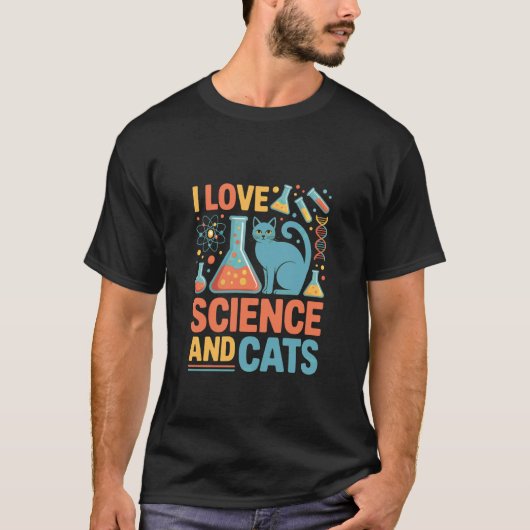 T-shirt J'aime la science et les chats Expression enthousi (Devant)