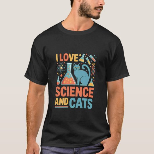 T-shirt J'aime la science et les chats Expression enthousi (Devant)