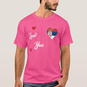T-shirt J'aime la Serbie avec un drapeau serbe dans un coe