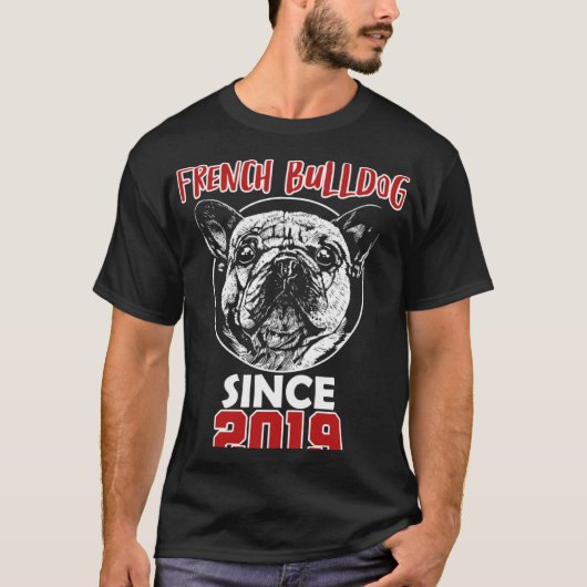 T-shirt J'aime le bulldog français depuis 2019 (Devant)
