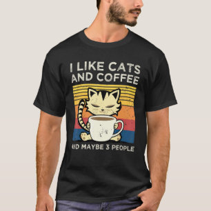 T-shirt J'Aime Le Café Et Le Chat Et Peut-Être 3 Personnes