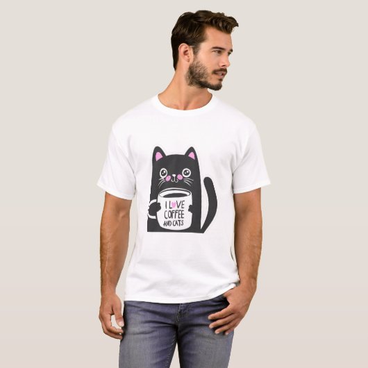 T-shirt J'aime le café et les chats - Choisir la couleur a (Devant entier)