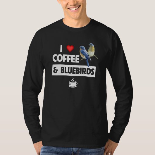 T-shirt J'aime le café et les oiseaux bleus Observer les o (Devant)