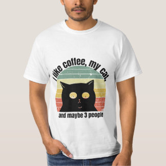 T-shirt J'aime le café, mon chat et peut-être 3 personnes