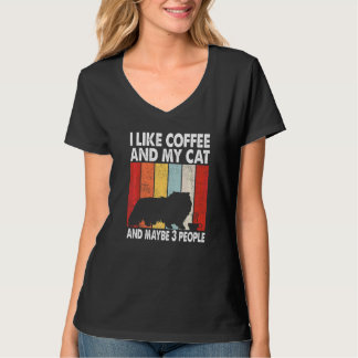 T-shirt J'Aime Le Café Mon Chat Peut-Être 3 Personnes Vint