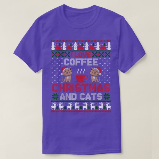 T-shirt J'Aime Le Café Noël Et Les Chats Gros Chandail De  (Design devant)