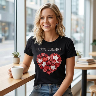 T-shirt J'aime le Canada. Cœur. Feuille d'érable canadienn