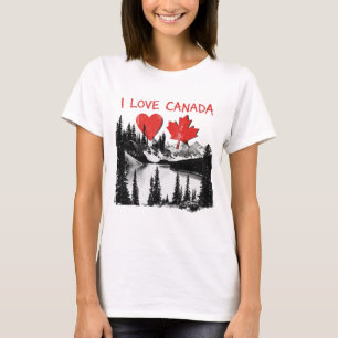 T-shirt J'aime le Canada. Cœur. Feuille d'érable canadienn