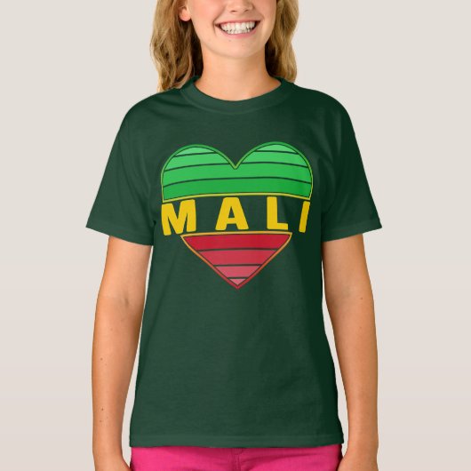 T-shirt J'aime le Mali, coeur malien (Devant)