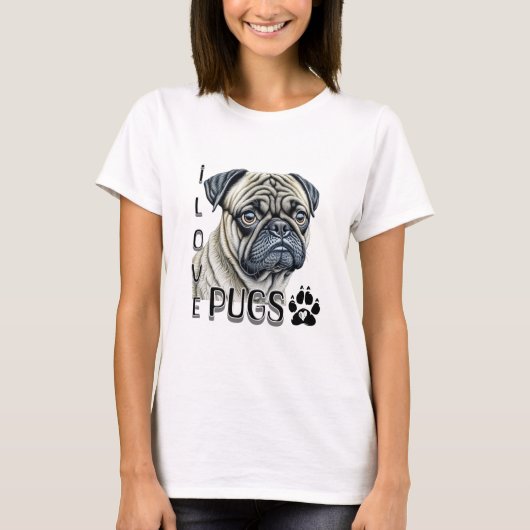 T-shirt J'aime les Carlins | Propriétaires de chiens migno (Devant)