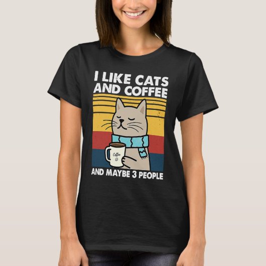 T-shirt J'Aime Les Chats Et Café Et Peut-Être 3 Personnes (Devant)