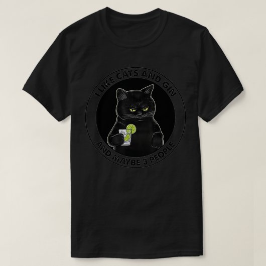 T-shirt J'Aime Les Chats Et Gin Et Peut-Être 3 Personnes (Design devant)