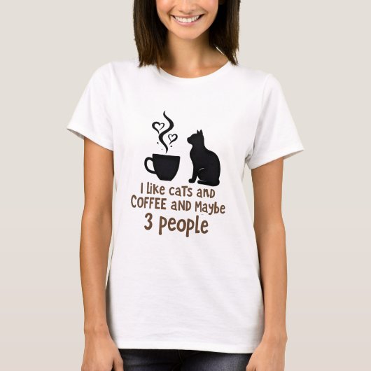 T-shirt J'aime les chats et le café et peut-être 3 personn (Devant)