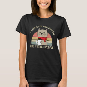 T-shirt J'aime les chats et le café Peut-être 3 personnes