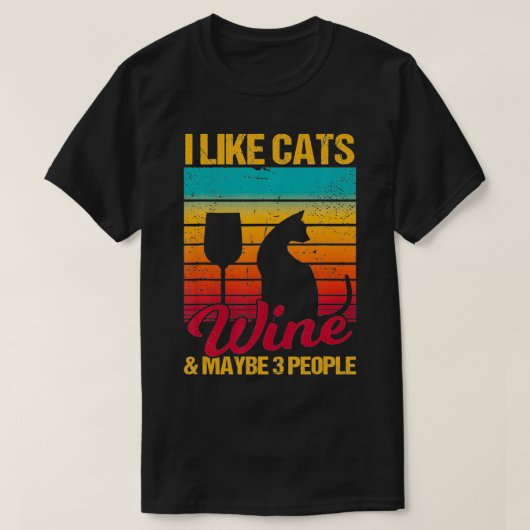 T-shirt J'aime les chats, le vin et peut-être 3 personnes  (Design devant)