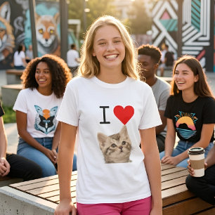 T-shirt J'aime les chats personnalisé photo de chat enfant