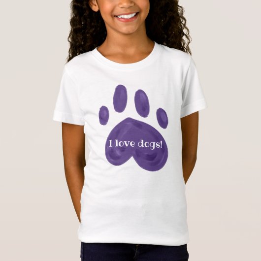 T-Shirt "J'Aime Les Chiens !" Empreinte de patte pourpre (Devant)