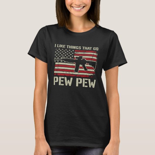 T-shirt J'Aime Les Choses Qui Pew Pew Pew AR15 USA Pro Gun (Devant)