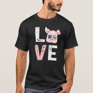 T-shirt J'aime les cochons Lunettes de soleil patriotiques