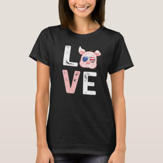 T-shirt J'aime les cochons Lunettes de soleil patriotiques