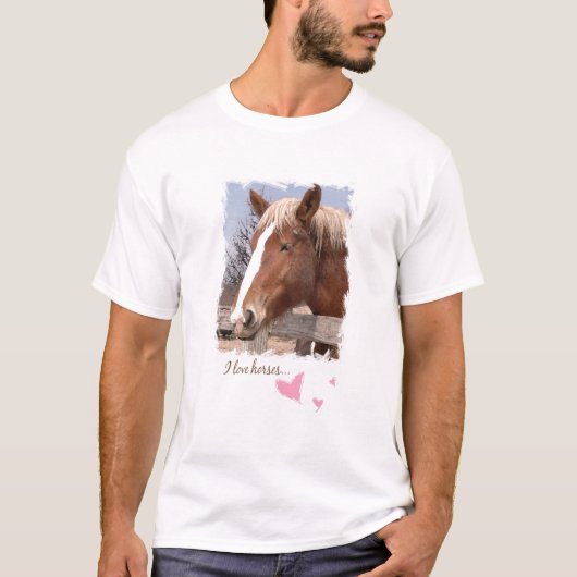 T-shirt J'aime les coeurs roses de chevaux (Devant)
