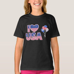T-shirt J'aime les États-Unis - Cœur de drapeau américain 