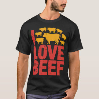 T-shirt J'aime les fanatiques de bovins à viande Impressio