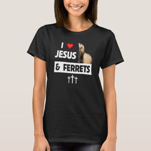 T-shirt J'Aime Les Ferrets Et Jésus La Croix Chrétienne An (Devant)