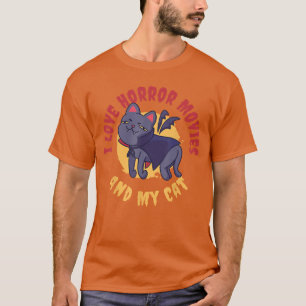T-shirt J'aime les films d'horreur et mon chat pour hommes