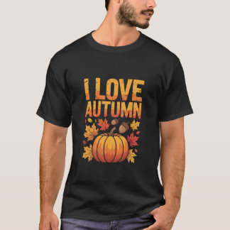 T-shirt J'aime les glands de citrouille d'automne feuilles