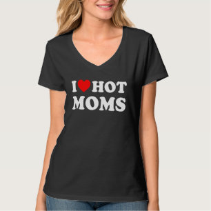 T-shirt J'aime Les Mamans Chaudes Cœur Rouge Drôle