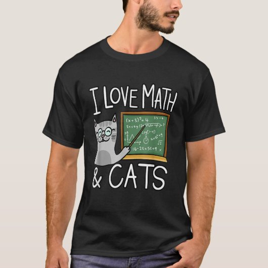 T-shirt J'Aime Les Maths Et Les Chats Heureux Enseignant E (Devant)