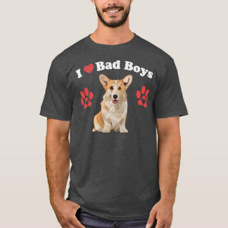 T-shirt J'Aime Les Mauvais Garçons Drôle Homme Corgi Chien