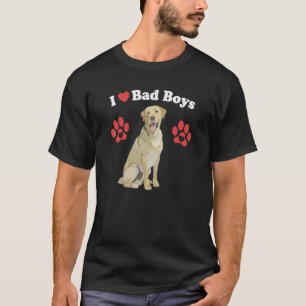 T-shirt J'Aime Les Mauvais Garçons Homme Jaune Lab Chien C