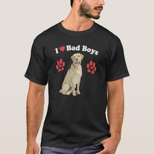 T-shirt J'Aime Les Mauvais Garçons Homme Jaune Lab Chien C (Devant)