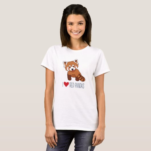 T-shirt J'aime les pandas rouges - panda rouge mignon (Devant entier)