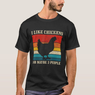 T-shirt J'Aime Les Poulets Et Peut-Être 3 Personnes Vintag