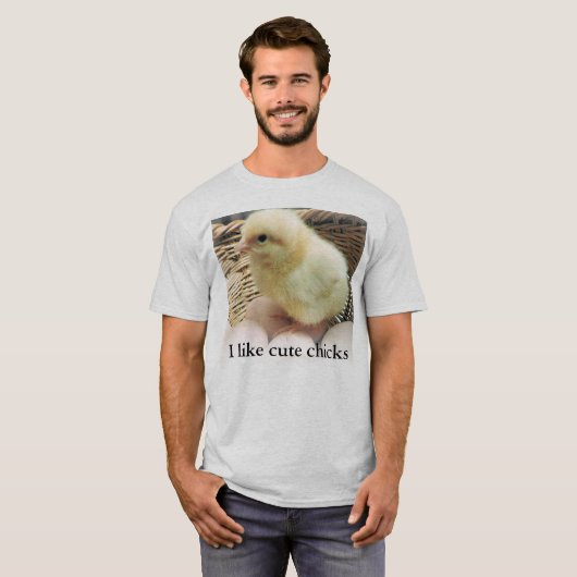 T-shirt "J'aime les poussins mignons" avec l'image du (Devant entier)